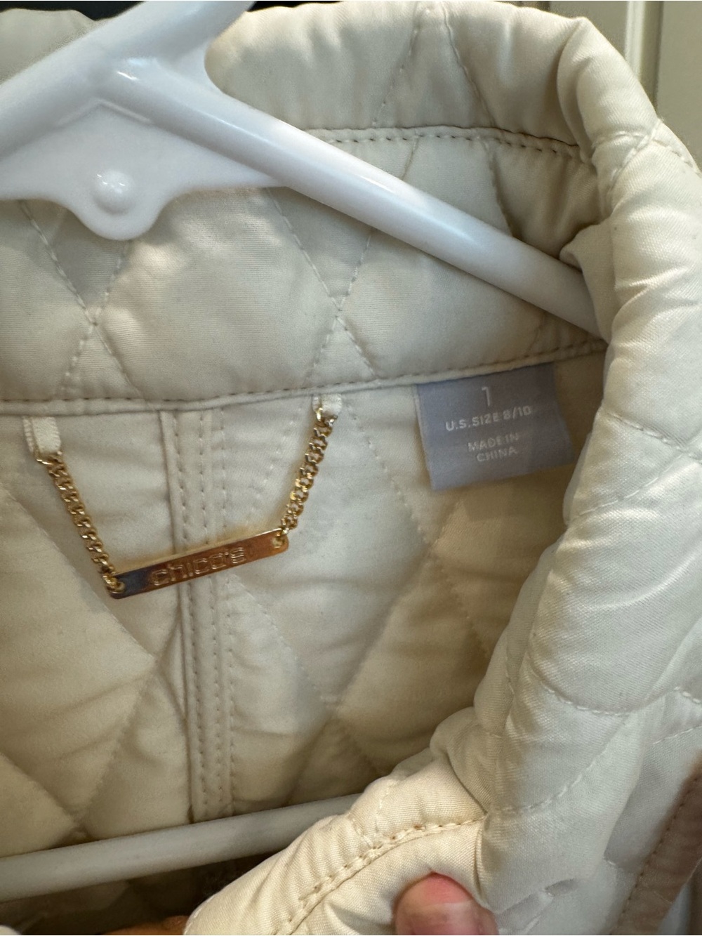 Chico's Cream Quilted Puffer Jacket with Brown Trim - Picture 4 of 8